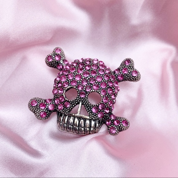 Pink rhinestones skull & crossbones broach - Picture 1 of 6